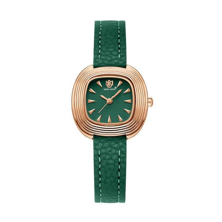 Verona Green Dial Rose Gold Leather Watch for Women