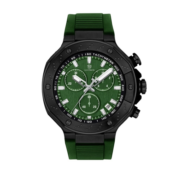 Romano Green Dial Men’s Watch — Black Case & Silicone Strap