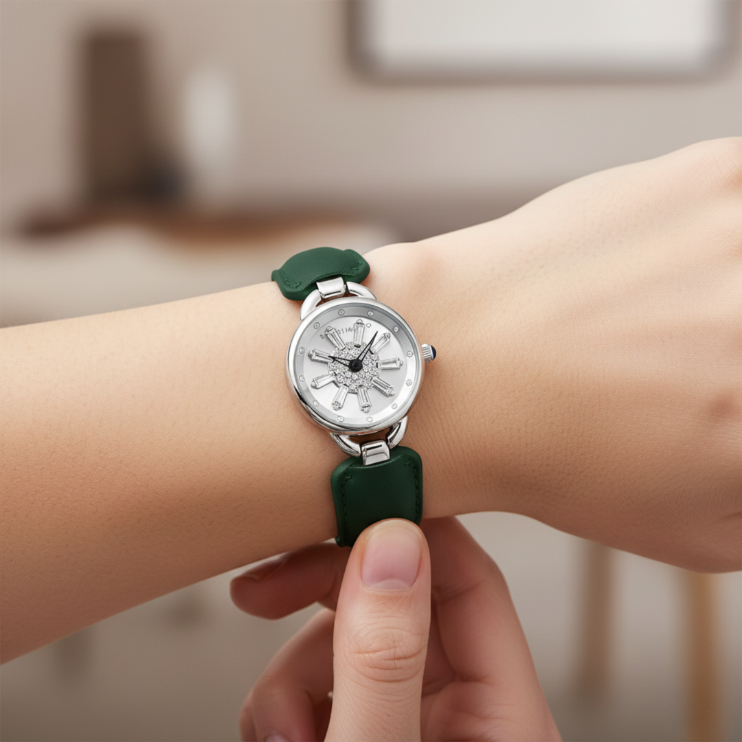 Aurora Green Silver Quartz Watch