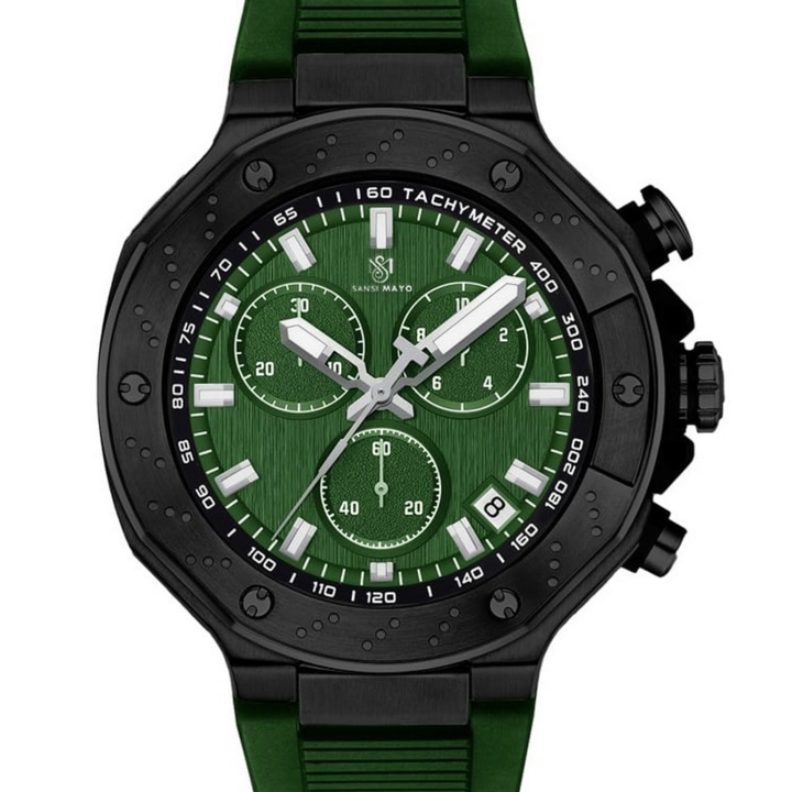 Romano Green Dial Men’s Watch — Black Case & Silicone Strap