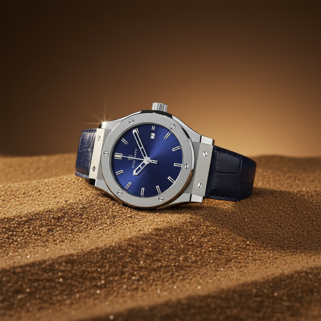 Sapphire Blue Leather Analog