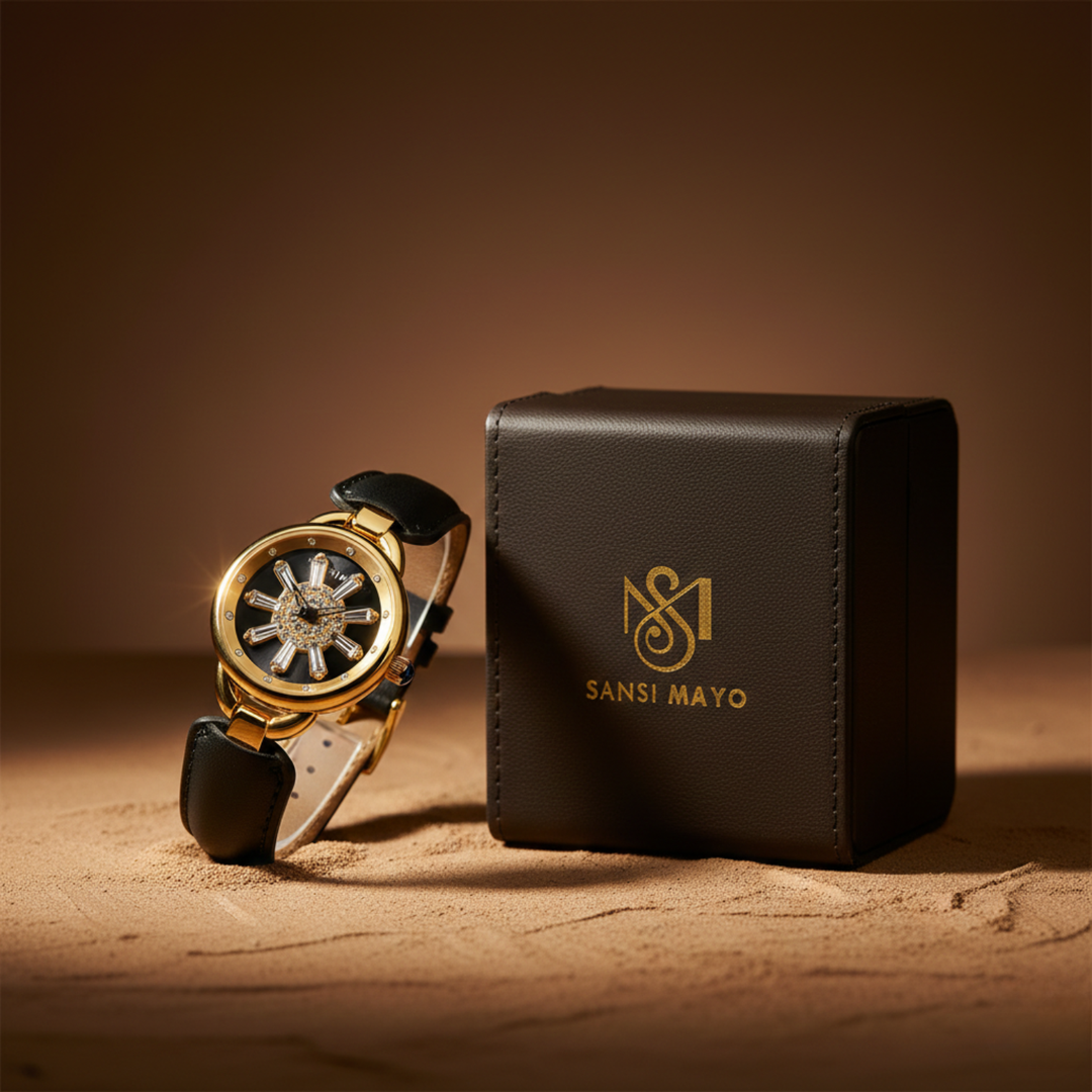 Aurora Women Dynamic Rotating Dial Watch Ð Black Gold Edition