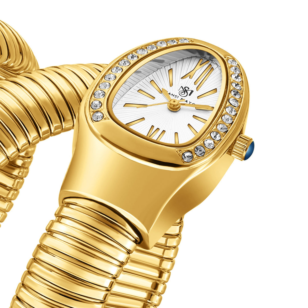 Snake 2.0 Gold Coil Bracelet Watch — White Dial | Sansi Mayo