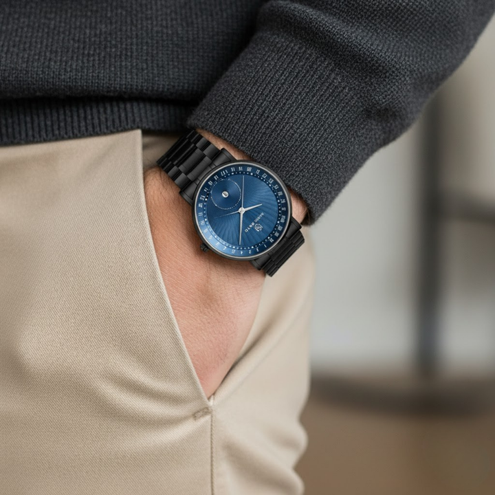 Bold Black & Blue Quartz Date Dial