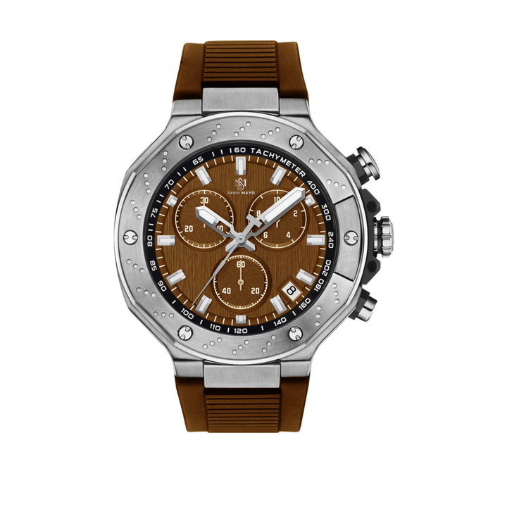 Romano Brown Dial Men’s Watch — Silver Case with Brown Silicone Strap