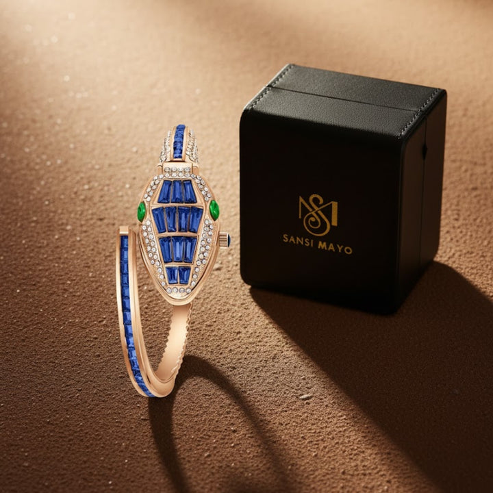 Python Rose Gold And Blue Bracelet Watch – White Dial | Sansi Mayo