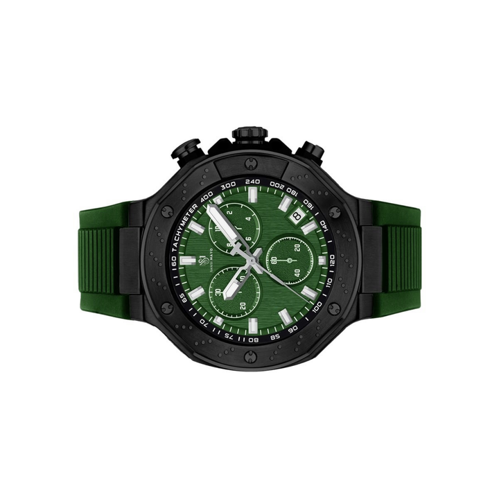 Romano Green Dial Men’s Watch — Black Case & Silicone Strap
