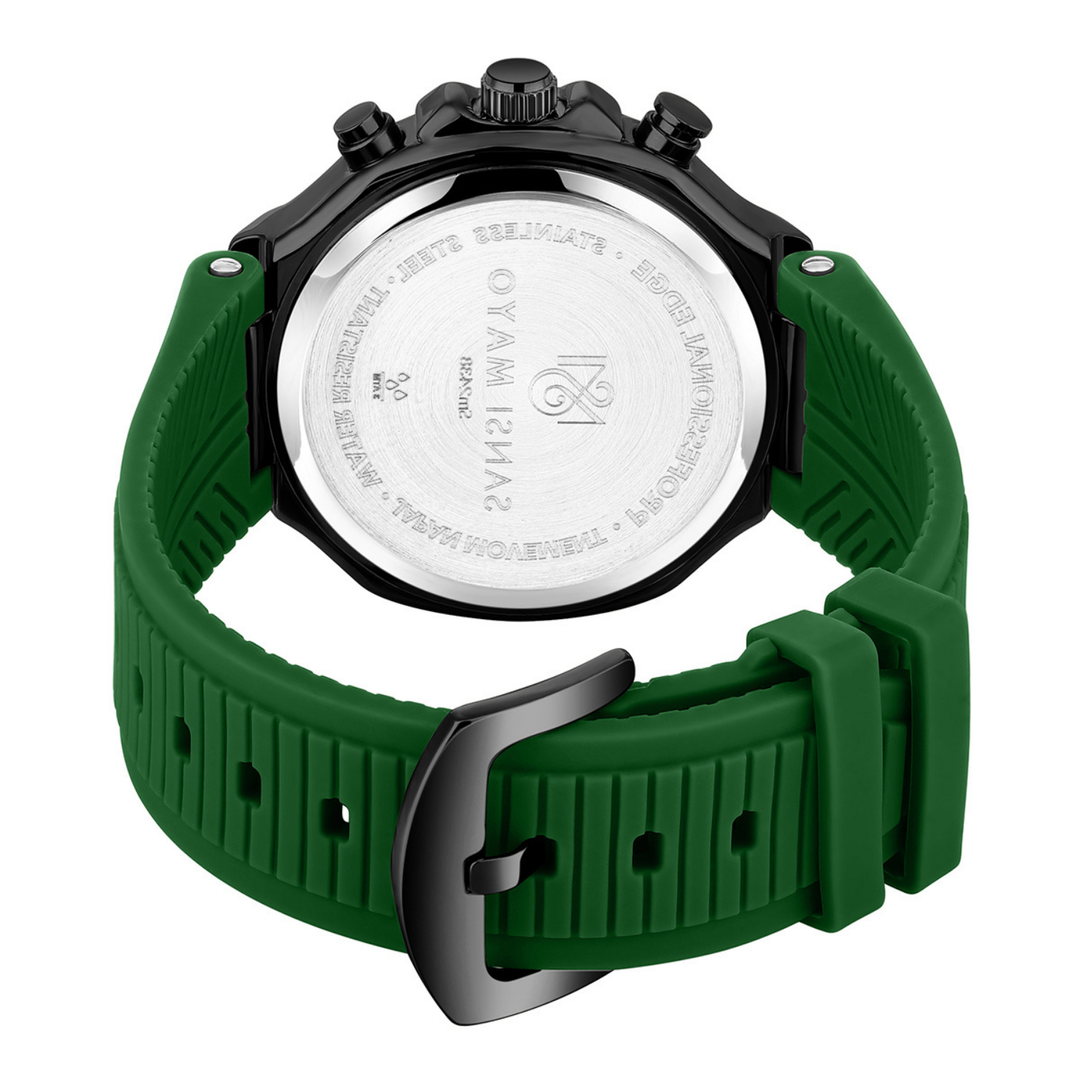 Romano Green Dial Men’s Watch — Black Case & Silicone Strap