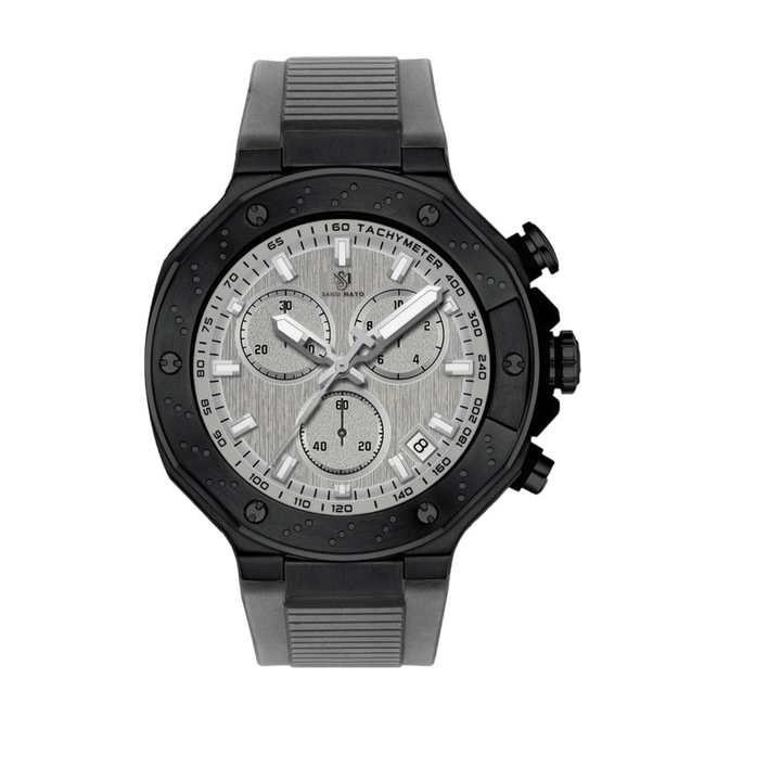 Romano Grey Dial Men’s Watch — Black Case & Silicone Strap