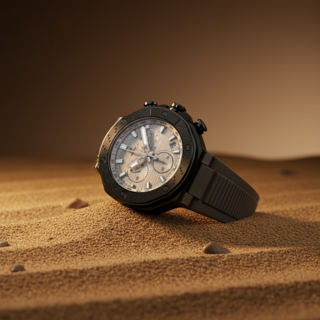 Romano Grey Dial Men’s Watch — Black Case & Silicone Strap