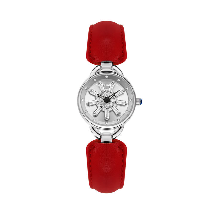 Aurora Red Silver Quartz Watch