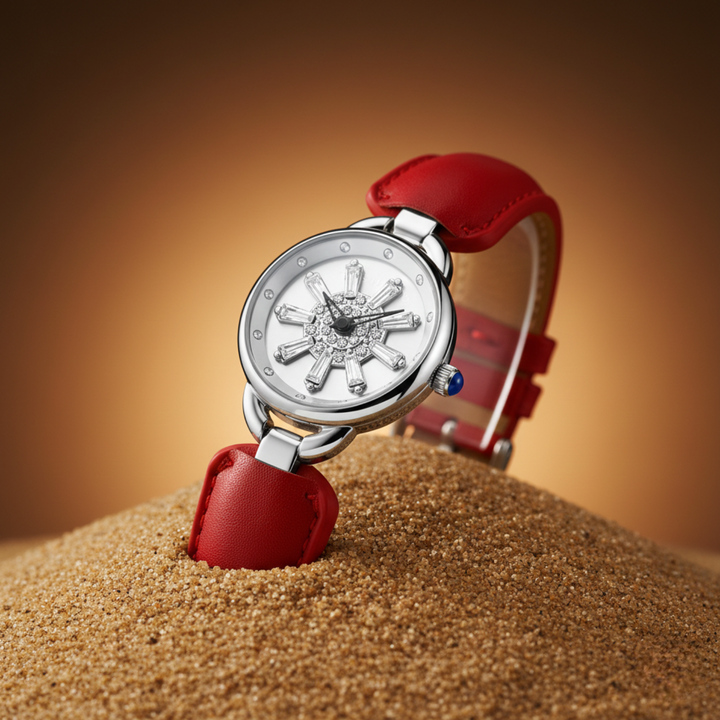 Aurora Red Silver Quartz Watch