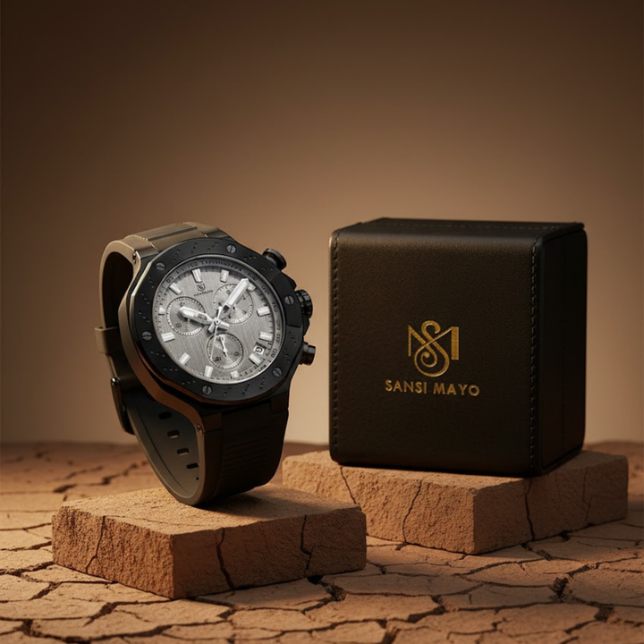 Romano Grey Dial Men’s Watch — Black Case & Silicone Strap