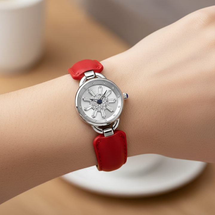 Aurora Red Silver Quartz Watch