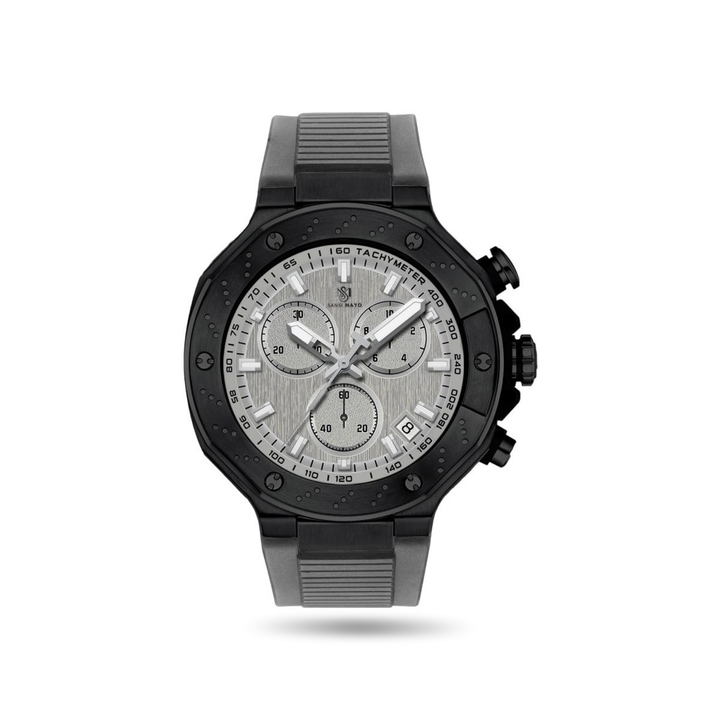 Romano Grey Dial Men’s Watch — Black Case & Silicone Strap