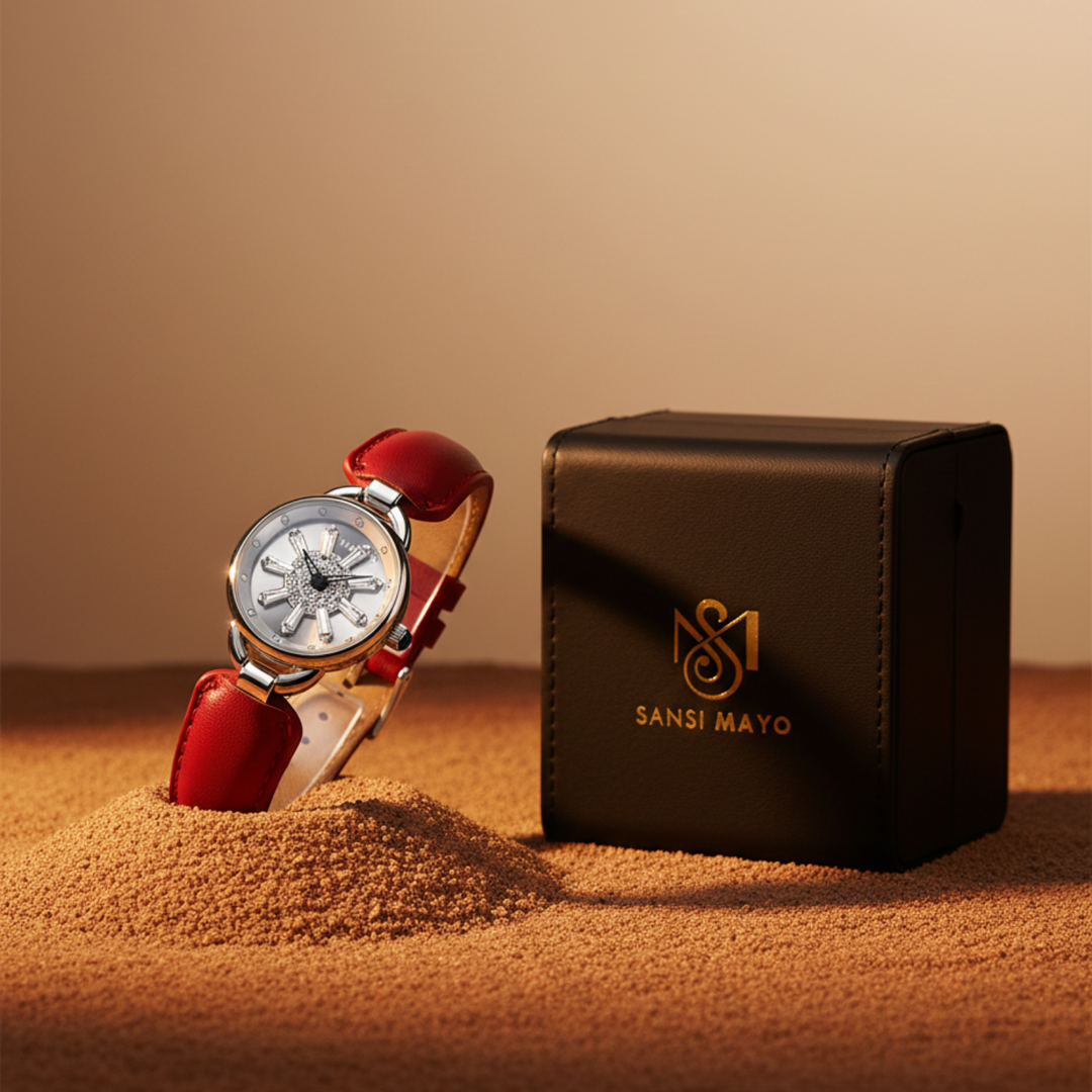 Aurora Red Silver Quartz Watch