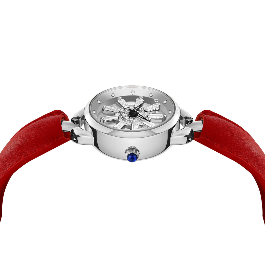 Aurora Red Silver Quartz Watch