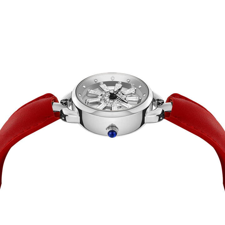 Aurora Red Silver Quartz Watch