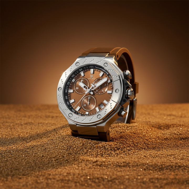 Romano Brown Dial Men’s Watch — Silver Case with Brown Silicone Strap