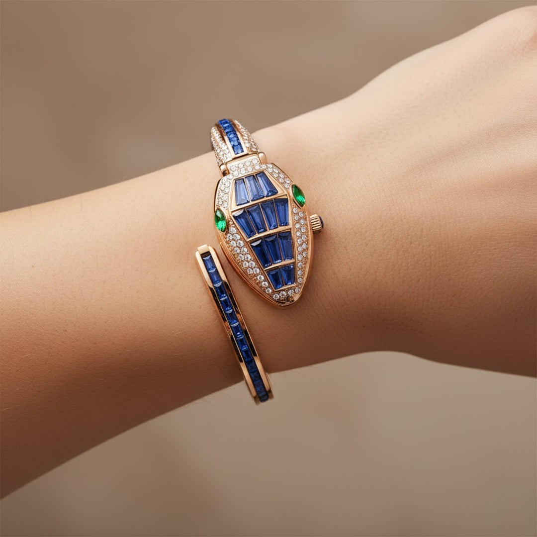 Python Rose Gold And Blue Bracelet Watch – White Dial | Sansi Mayo
