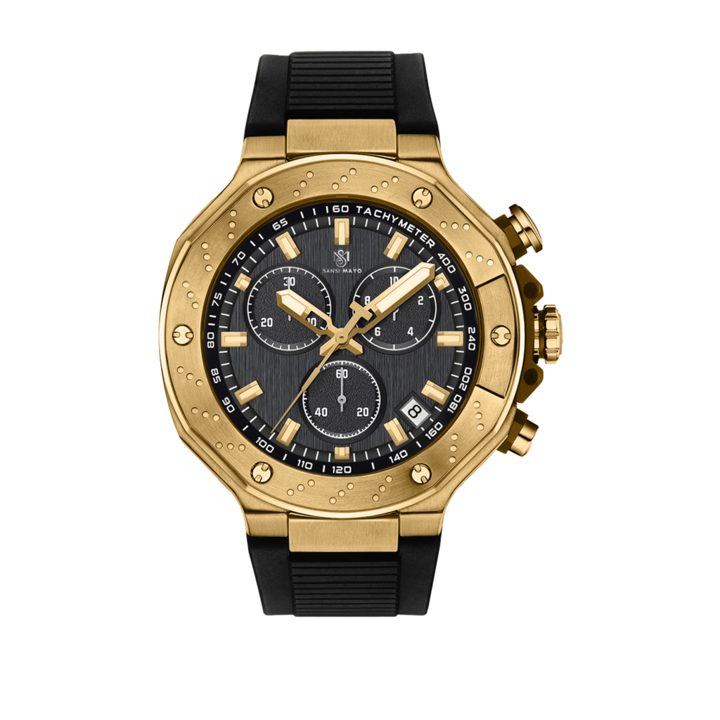 Sansi Mayo Romano Men's Watch -Black Dial, Gold Case, Dual Sub