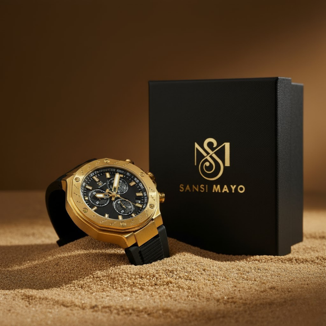 Romano Black Dial Men’s Watch — Gold Case & Black Silicone Strap