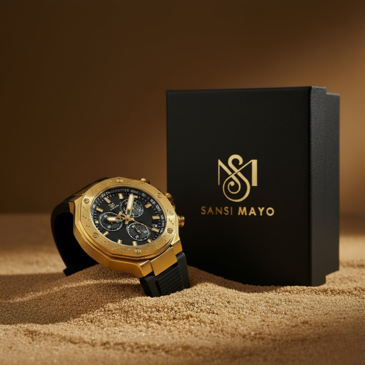 Romano Black Dial Men’s Watch — Gold Case & Black Silicone Strap