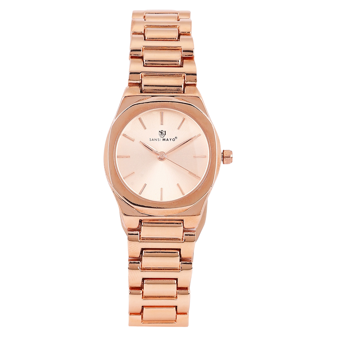 Sansimayo Women’s Rose Gold Watch with Bangle & Ring Set – Crystal Egyptian Stone