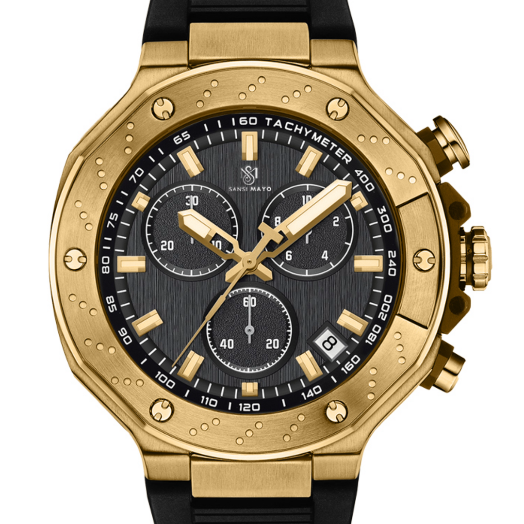 Romano Black Dial Men’s Watch — Gold Case & Black Silicone Strap