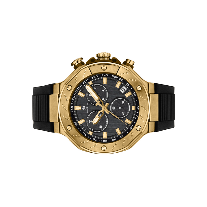 Romano Black Dial Men’s Watch — Gold Case & Black Silicone Strap