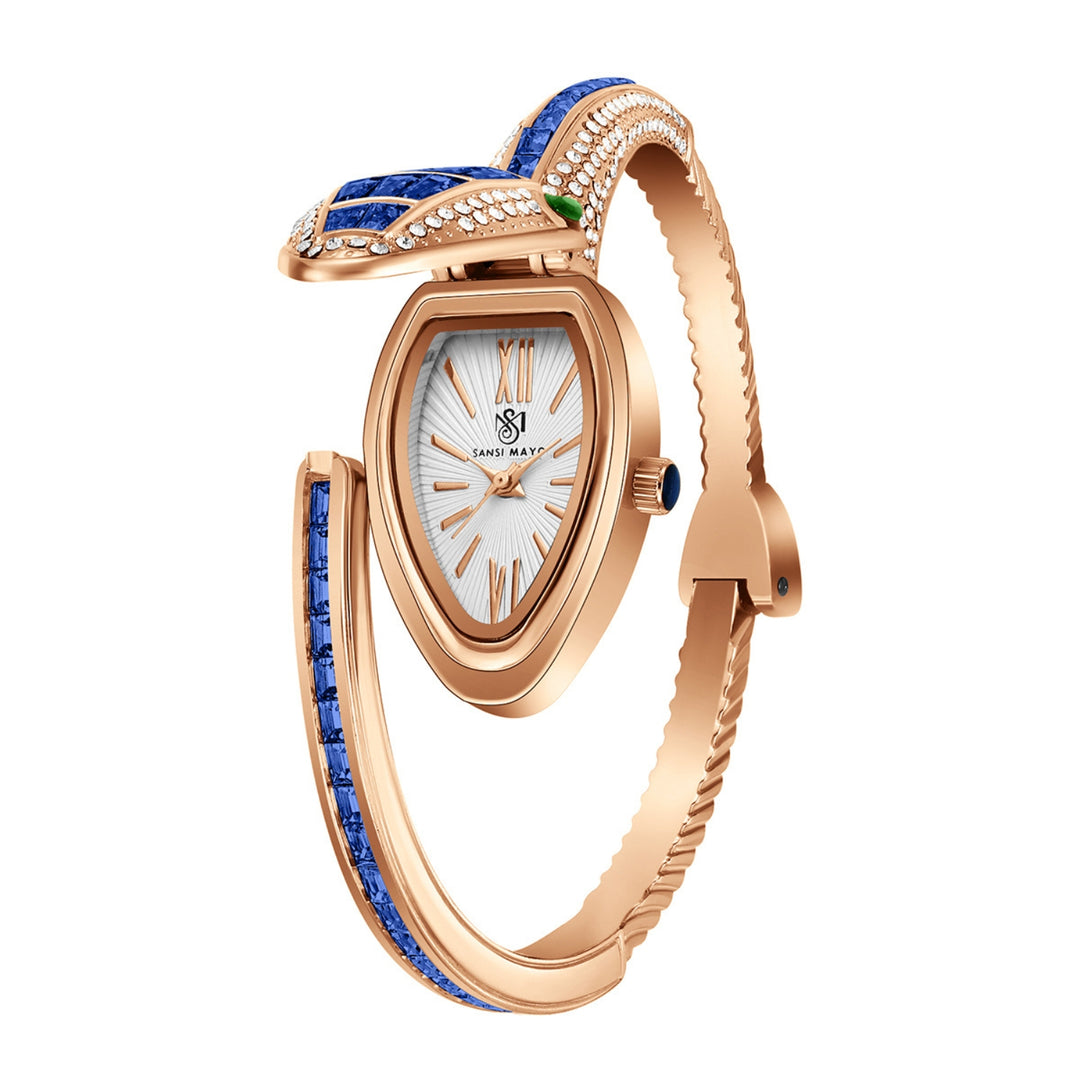 Python Rose Gold And Blue Bracelet Watch – White Dial | Sansi Mayo
