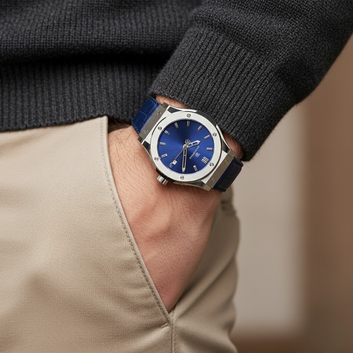 Sapphire Blue Leather Analog