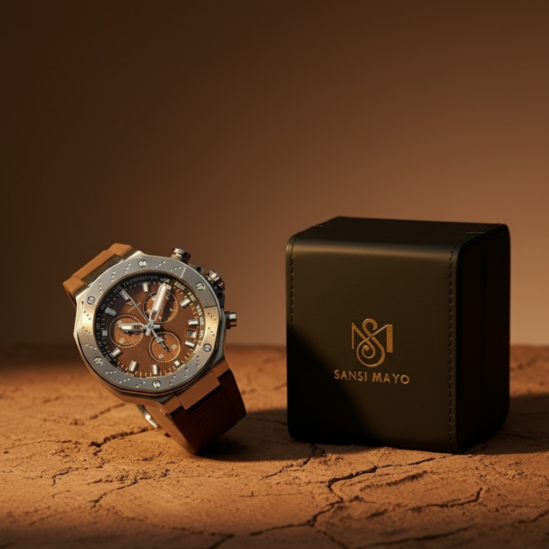 Romano Brown Dial Men’s Watch — Silver Case with Brown Silicone Strap