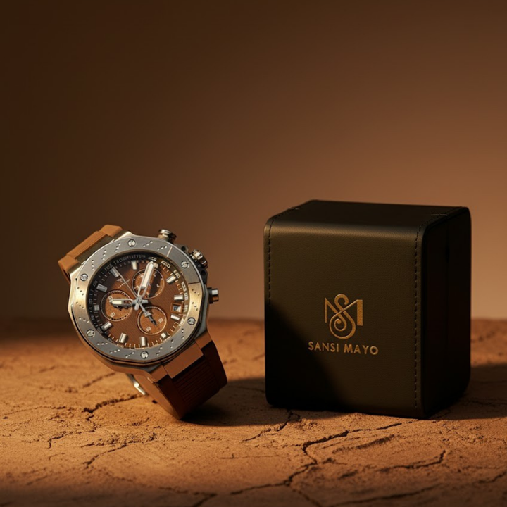 Romano Brown Dial Men’s Watch — Silver Case with Brown Silicone Strap