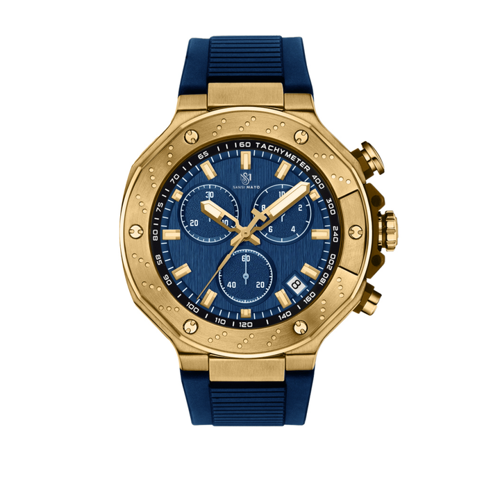 Romano Blue Dial Men’s Watch — Gold Case & Blue Silicone Strap