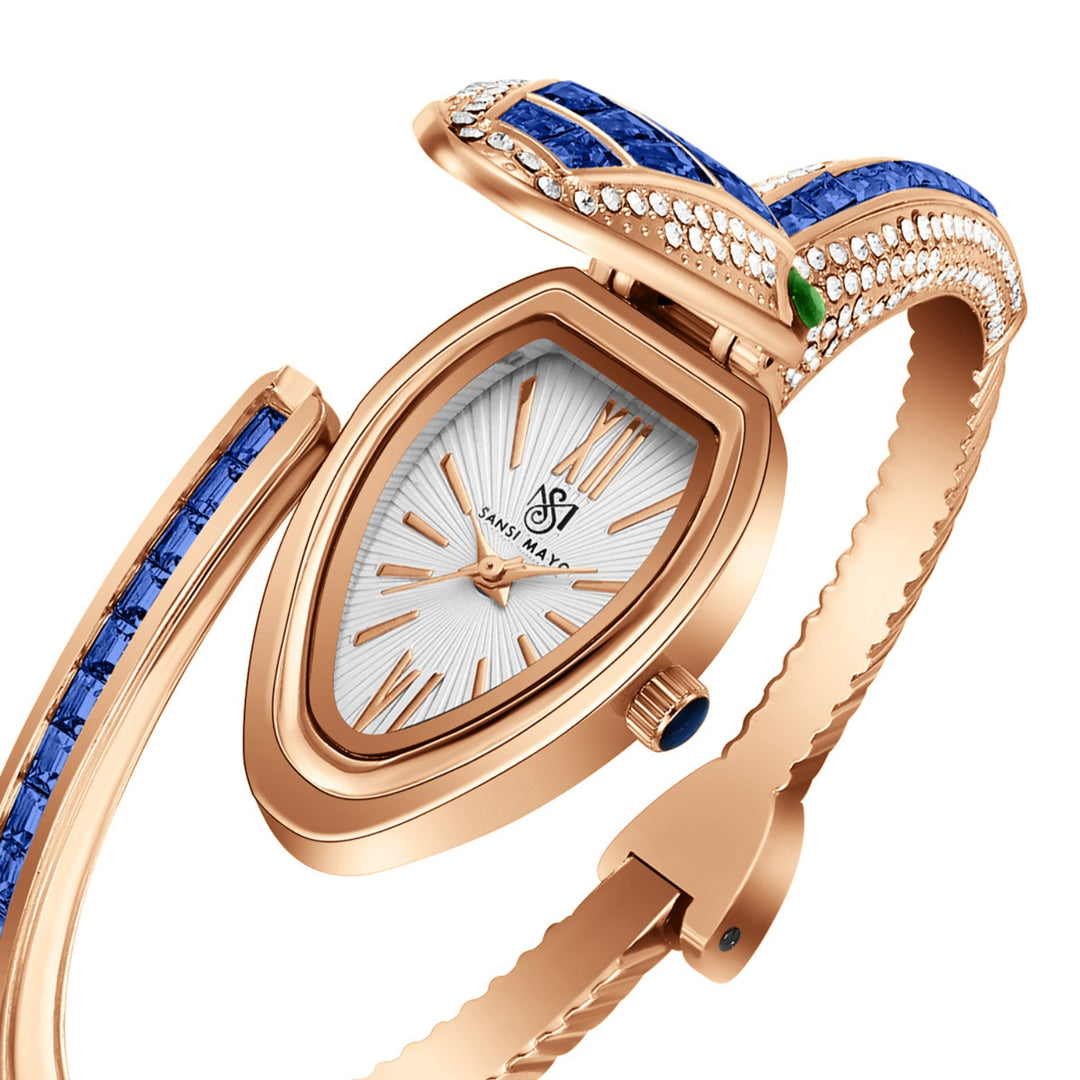 Python Rose Gold And Blue Bracelet Watch – White Dial | Sansi Mayo