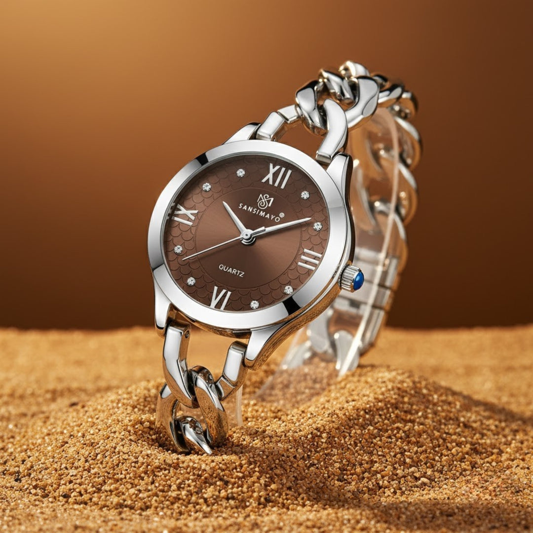 Zeenat Silver Brown Dial Quartz Watch