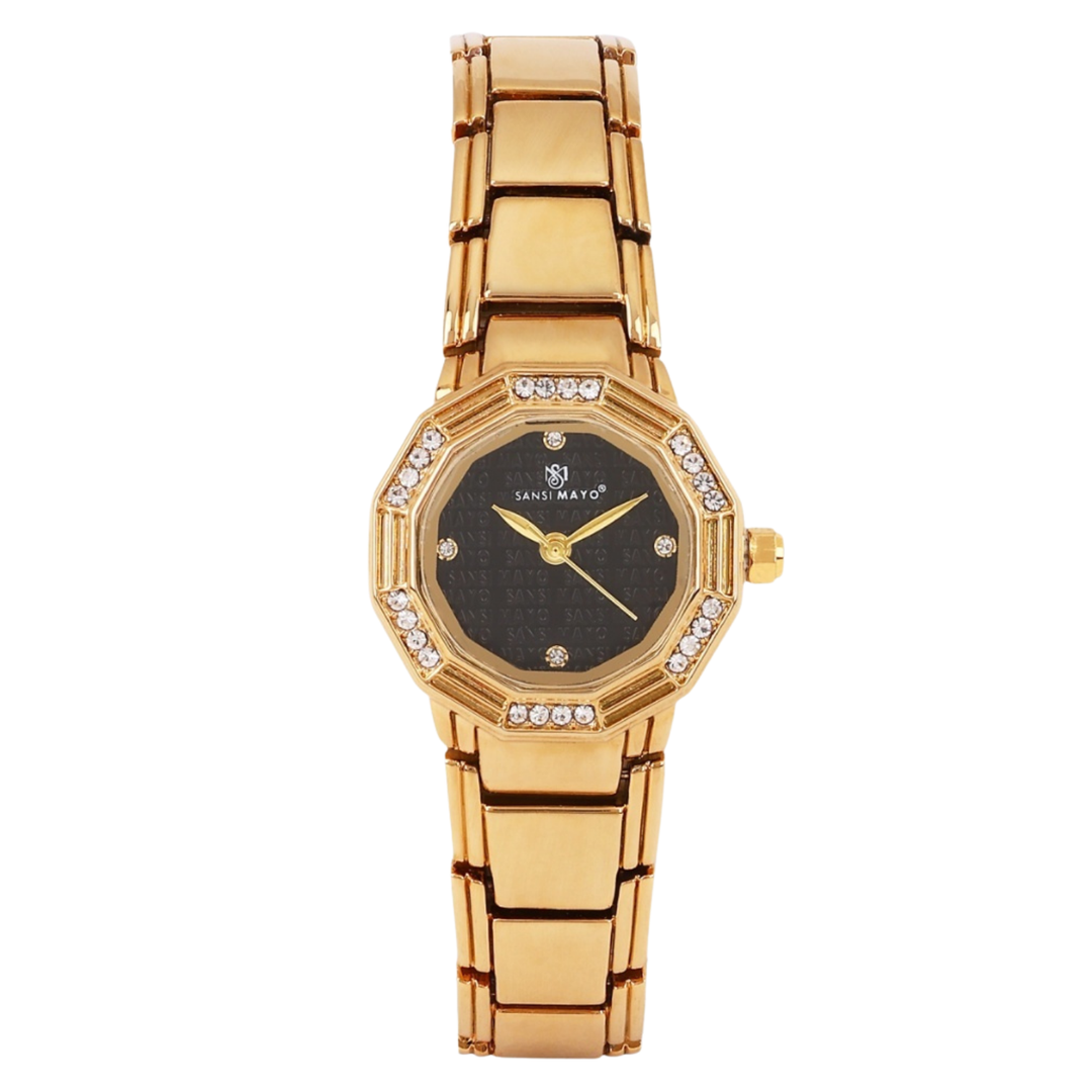 Sansi Mayo Women’s Watch & Jewellery Gift Set — Gold with Black Dial & Egyptian Stone