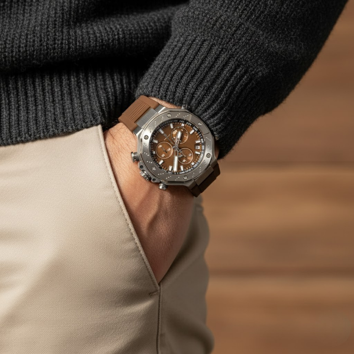 Romano Brown Dial Men’s Watch — Silver Case with Brown Silicone Strap