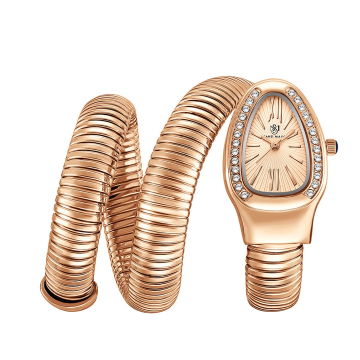 Snake 2.0 Rose Gold Coil Bracelet Watch — Rose Gold Dial | Sansi Mayo