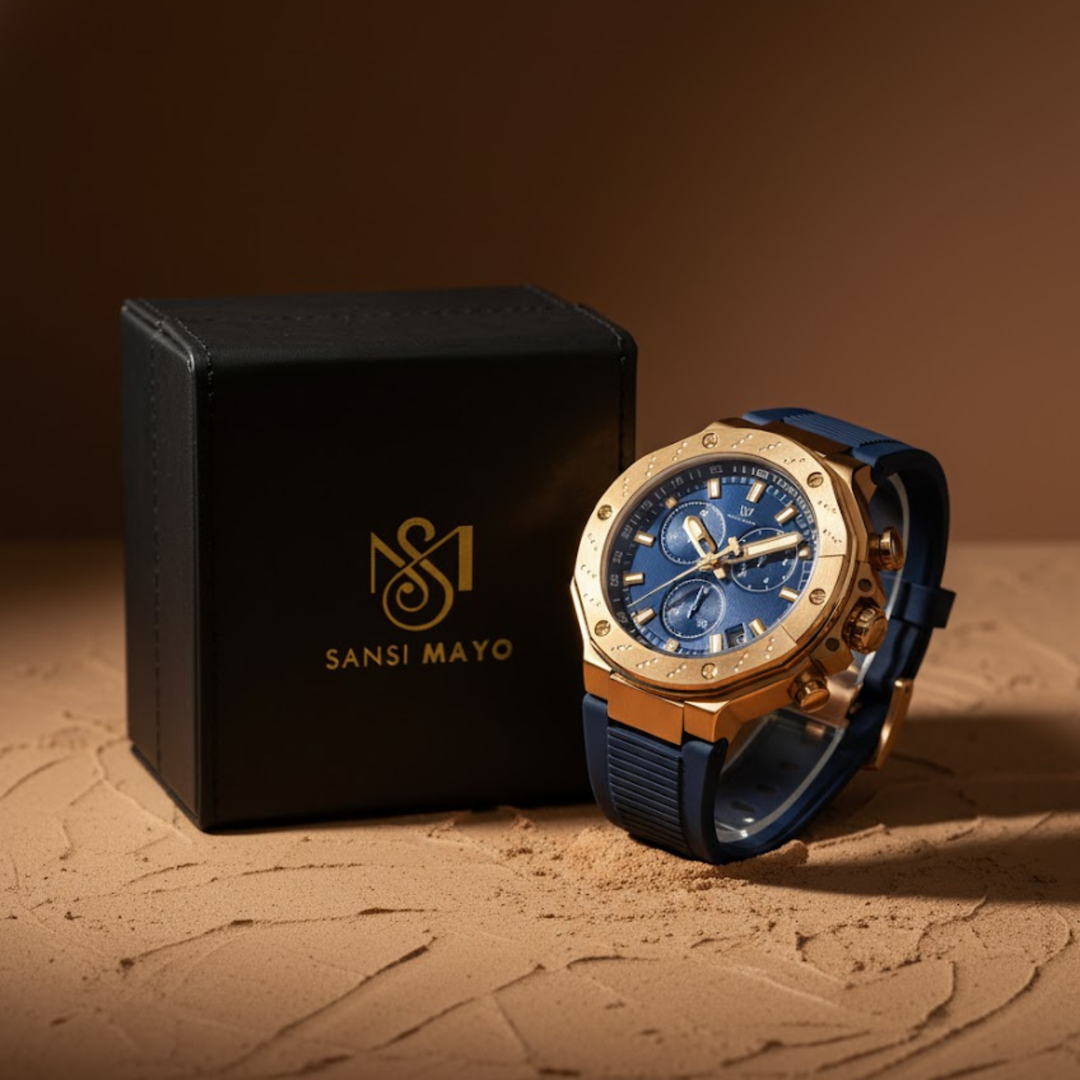 Romano Blue Dial Men’s Watch — Gold Case & Blue Silicone Strap