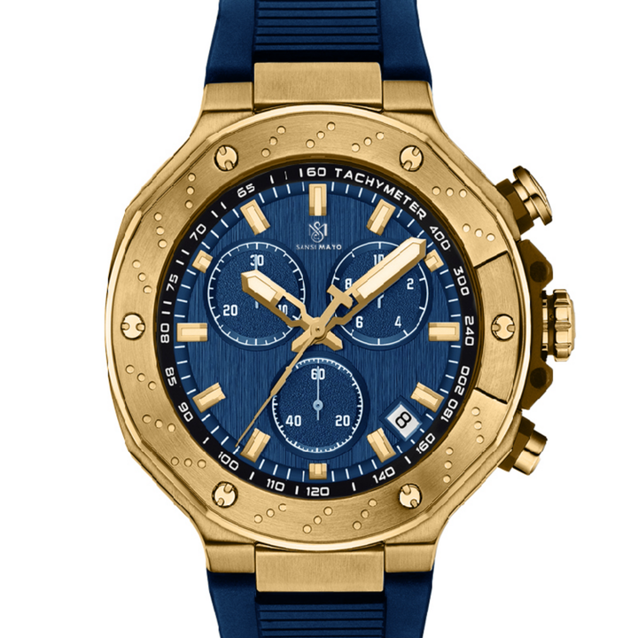 Romano Blue Dial Men’s Watch — Gold Case & Blue Silicone Strap
