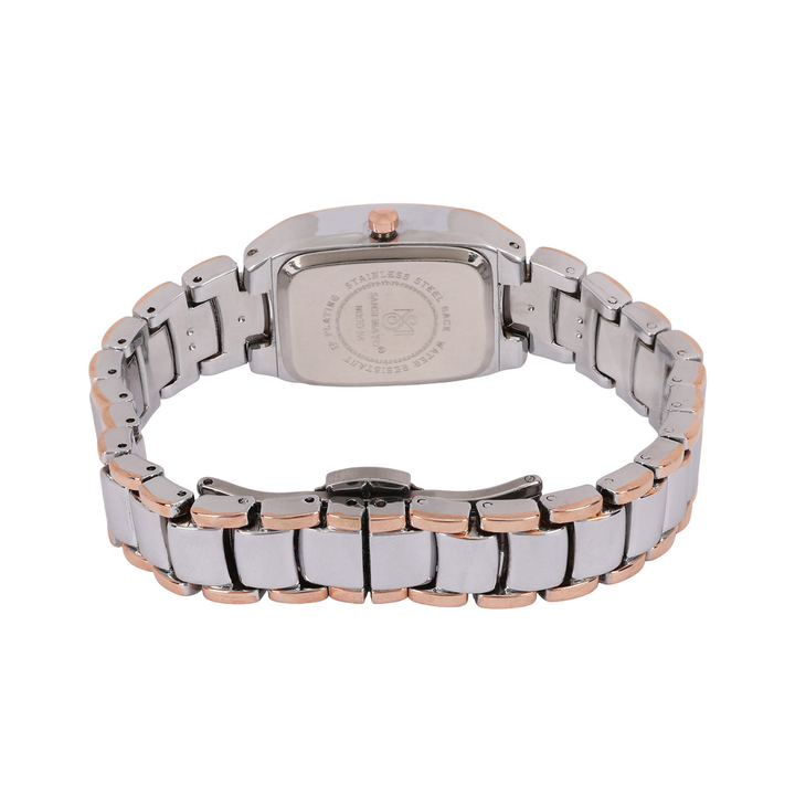 Sansimayo Women’s White Dial Watch with Bangle & Ring Set – Two Tone Silver Gold