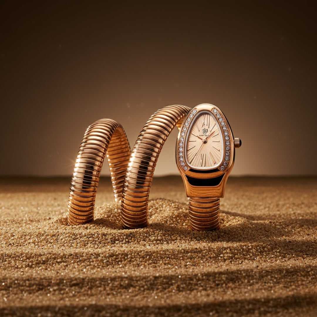 Snake 2.0 Rose Gold Coil Bracelet Watch — Rose Gold Dial | Sansi Mayo