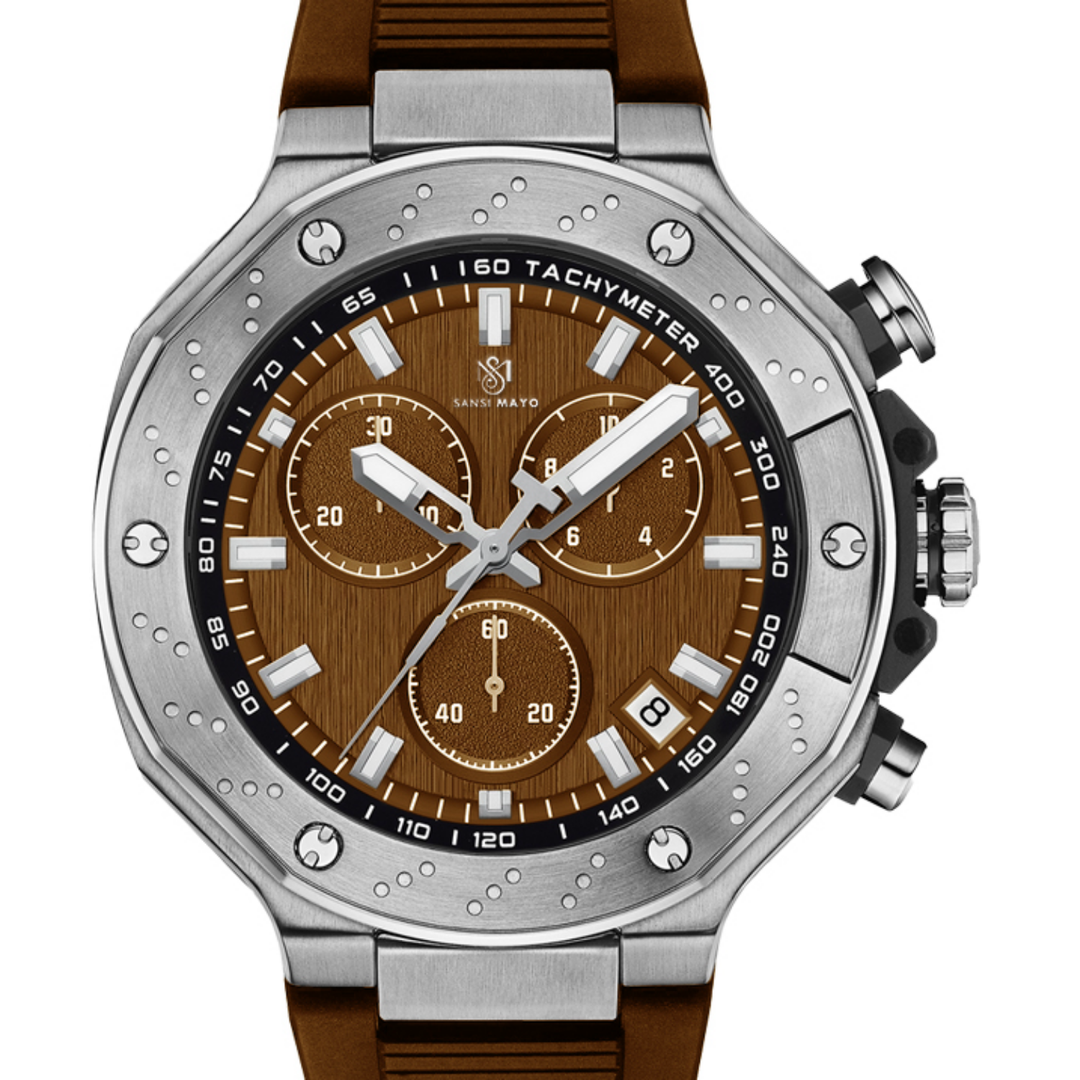 Romano Brown Dial Men’s Watch — Silver Case with Brown Silicone Strap