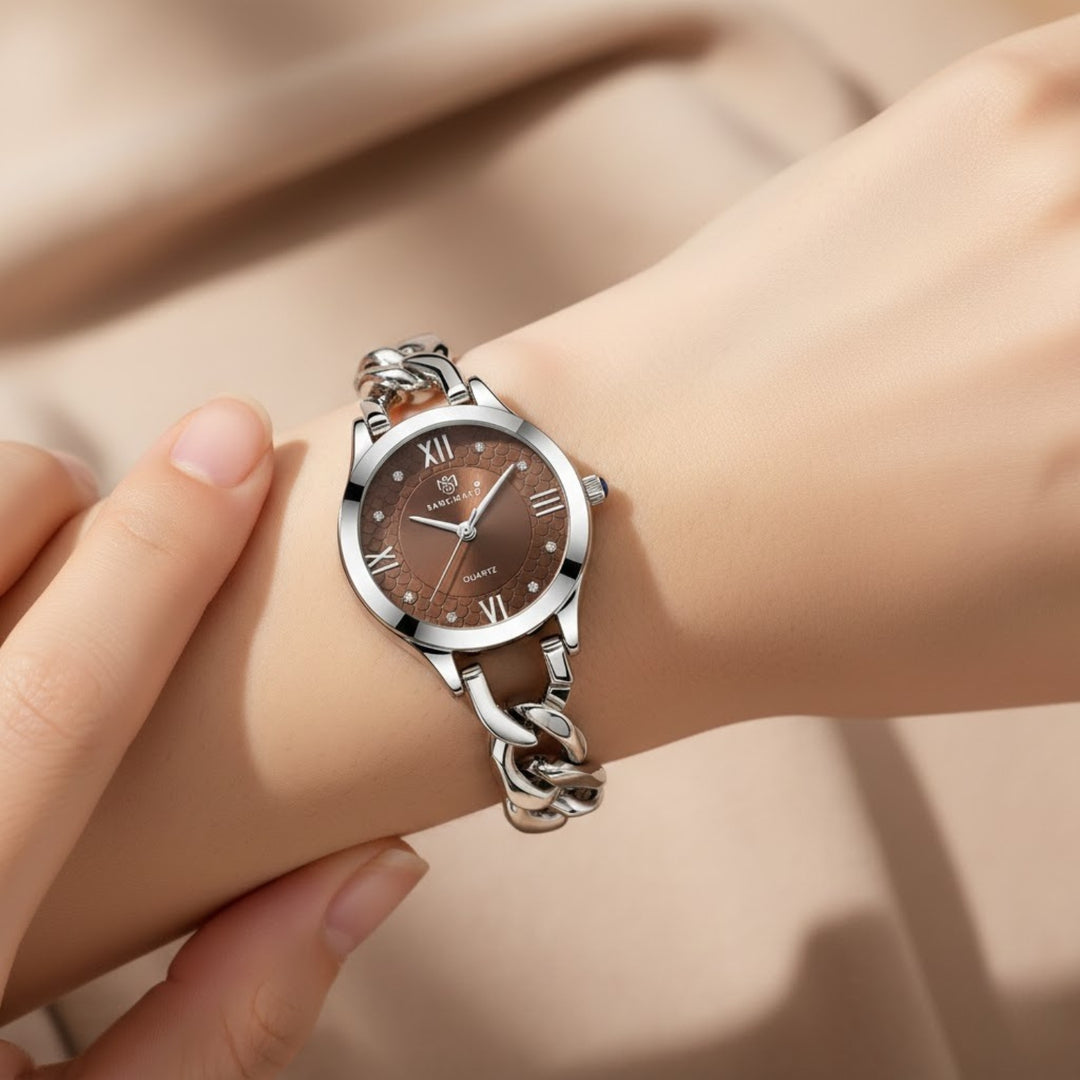Zeenat Silver Brown Dial Quartz Watch