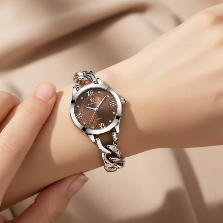 Zeenat Silver Brown Dial Quartz Watch