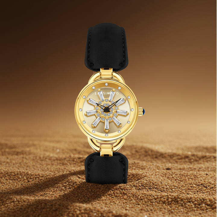 Aurora Women Dynamic Rotating Dial Watch Ð Black Gold Edition