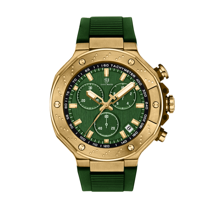 Romano Green Dial Men’s Watch — Gold Case & Green Silicone Strap