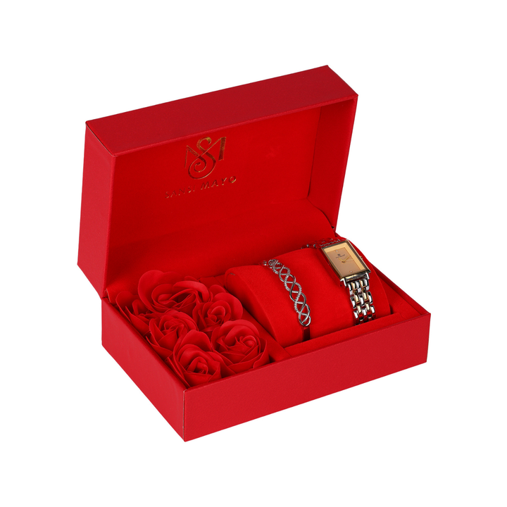 Sansimayo Women’s Grey Dial Watch with Bracelet – Two Tone Silver Gold